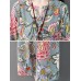 Women Vintage Floral Print Long Sleeve Frog Button Pockets Dress