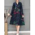 Chinese Style Vintage Floral V-neck Long Sleeve Dress with Pockets