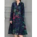 Chinese Style Vintage Floral V-neck Long Sleeve Dress with Pockets