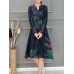 Chinese Style Vintage Floral V-neck Long Sleeve Dress with Pockets