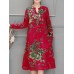 Chinese Style Vintage Floral V-neck Long Sleeve Dress with Pockets