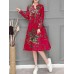 Chinese Style Vintage Floral V-neck Long Sleeve Dress with Pockets