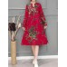 Chinese Style Vintage Floral V-neck Long Sleeve Dress with Pockets