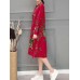 Chinese Style Vintage Floral V-neck Long Sleeve Dress with Pockets