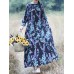 Women Vintage Floral Long Sleeve Frog Buttons Cotton Linen Dress