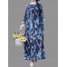 Women Vintage Floral Long Sleeve Frog Buttons Cotton Linen Dress