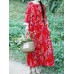 Women Vintage Floral Long Sleeve Frog Buttons Cotton Linen Dress