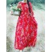 Women Vintage Floral Long Sleeve Frog Buttons Cotton Linen Dress