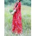 Women Vintage Floral Long Sleeve Frog Buttons Cotton Linen Dress