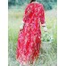 Women Vintage Floral Long Sleeve Frog Buttons Cotton Linen Dress