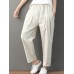 Women Casual Solid Color Pleated Pockets Cotton Linen Harem Pants