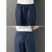 Women Casual Solid Color Pleated Pockets Cotton Linen Harem Pants