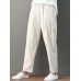 Women Casual Solid Color Pleated Pockets Cotton Linen Harem Pants