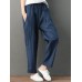 Women Casual Solid Color Pleated Pockets Cotton Linen Harem Pants