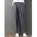 Women Casual Solid Color Pleated Pockets Cotton Linen Harem Pants