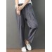 Women Casual Solid Color Pleated Pockets Cotton Linen Harem Pants