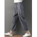 Women Casual Solid Color Pleated Pockets Cotton Linen Harem Pants