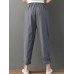 Women Casual Solid Color Pleated Pockets Cotton Linen Harem Pants