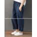 Women Casual Solid Color Pleated Pockets Cotton Linen Harem Pants