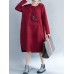 Women Casual O-neck Long Sleeve Pockets Sweatshirt Dress