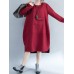 Women Casual O-neck Long Sleeve Pockets Sweatshirt Dress