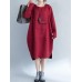 Women Casual O-neck Long Sleeve Pockets Sweatshirt Dress