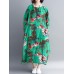 Vintage Floral Printed O-Neck Long Sleeve Long Dress