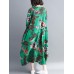 Vintage Floral Printed O-Neck Long Sleeve Long Dress