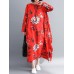 Vintage Floral Printed O-Neck Long Sleeve Long Dress