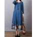 Vintage Patchwork Floral Hem Long Sleeve Long Dress