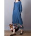 Vintage Patchwork Floral Hem Long Sleeve Long Dress