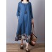 Vintage Patchwork Floral Hem Long Sleeve Long Dress