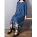 Vintage Patchwork Floral Hem Long Sleeve Long Dress