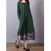 Vintage Patchwork Floral Hem Long Sleeve Long Dress