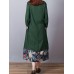 Vintage Patchwork Floral Hem Long Sleeve Long Dress