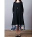 Vintage Patchwork Floral Hem Long Sleeve Long Dress