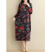 Vintage Floral Side Split Long Sleeve Maxi Dress