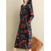 Vintage Floral Side Split Long Sleeve Maxi Dress