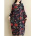 Vintage Floral Side Split Long Sleeve Maxi Dress