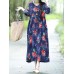 Floral Elastic Waist Long Sleeve Maxi Dress