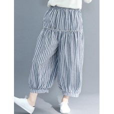 Vintage Stripe Elastic Waist Baggy Wide Leg Harem Pants