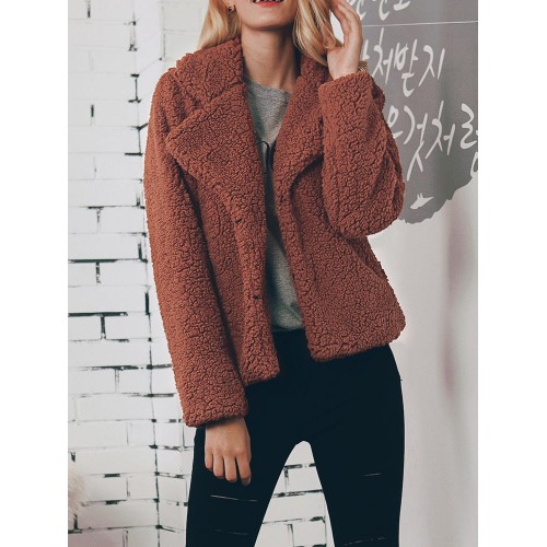 Lambswool Long Sleeve Turndown Collar Short Coats