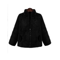 Fleece Zipper Pockets Stand Collar Winter Coats