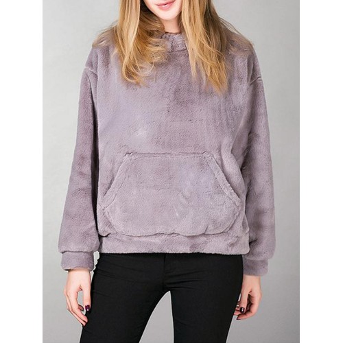 Fleece Solid Color Long Sleeve Warm Sweatshirt With Pockets