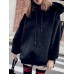 Thick Faux Fur Hooded Solid Color Long Sleeve Sweatshirt