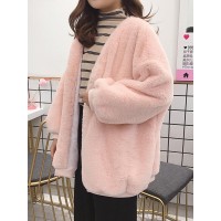 Thick Faux Fur Solid Color Long Sleeve Oversized Coats