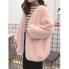 Thick Faux Fur Solid Color Long Sleeve Oversized Coats