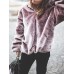 Women Fluffy Solid Color Zipper Hooded Sweatshirt