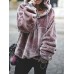 Women Fluffy Solid Color Zipper Hooded Sweatshirt