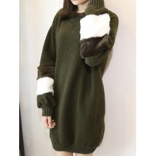 Women Elegant Patchwork Fleece O-neck Long Sweatshirt